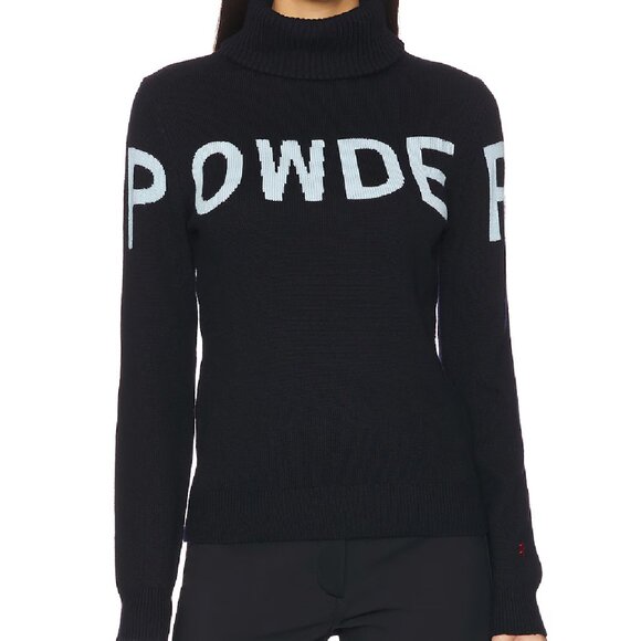 Perfect Moment Black Turtleneck Sweater with Light Blue Text - Picture 1 of 14